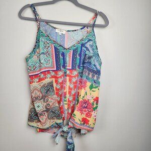 Umgee sz M  boho cami tank top front tie colorful